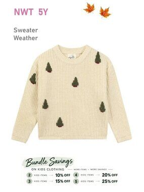 NWT - VIGNETTE Cream Color Knit Sweater with Trees details - size 5Y